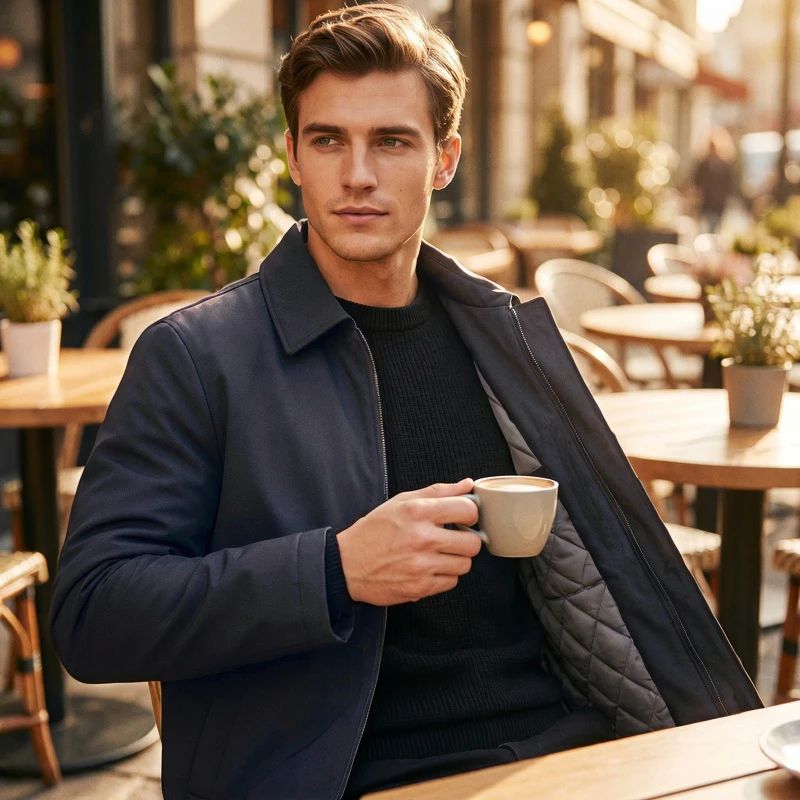 Luxury Warm Padded Men's Winter Jacket Casual Solid Color Winter Jacket Men Business Office Dress Blazers Coat Work Outerwear