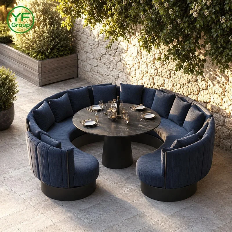 Direct Factory Sale Modern Table Chair Set with Fabric Wood Curved Round Booth Seating Restaurant Furniture for Hotel