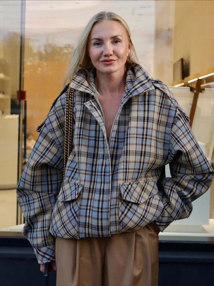 

Women Casual Twill Denim Plaid Jacket Fashion Lapel Full Sleeve Buckle Pockets Short Jackets 2025 Lady High Street Outwear New