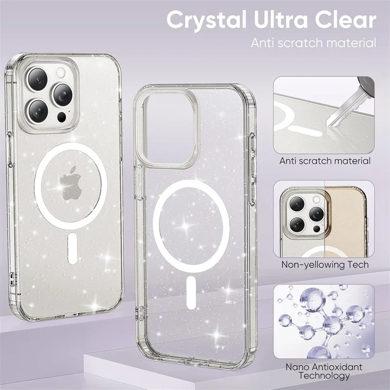 Crystal Glitter Bling Clear Soft Magnetic Case for Magsafe IPhone 16 15 14 13 11 12 Pro Max Plus 16Pro i16 Mac Safe Women Cover