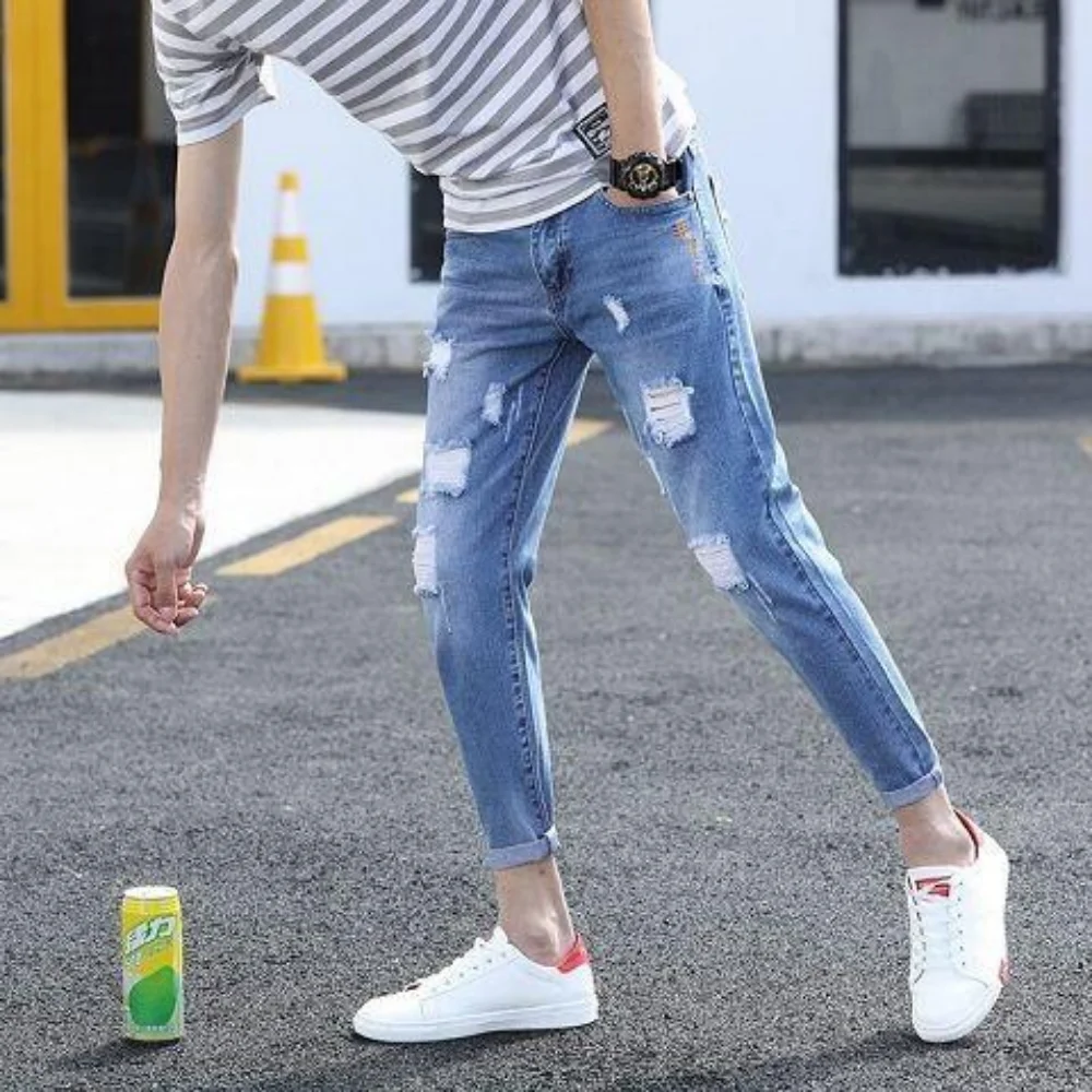 Street Clothing Wide Leg Jeans Men\'s Straight Feet Long Trousers Jeans Y2k Men’s Jeans Ripped Men Clothing Denim cargo pants