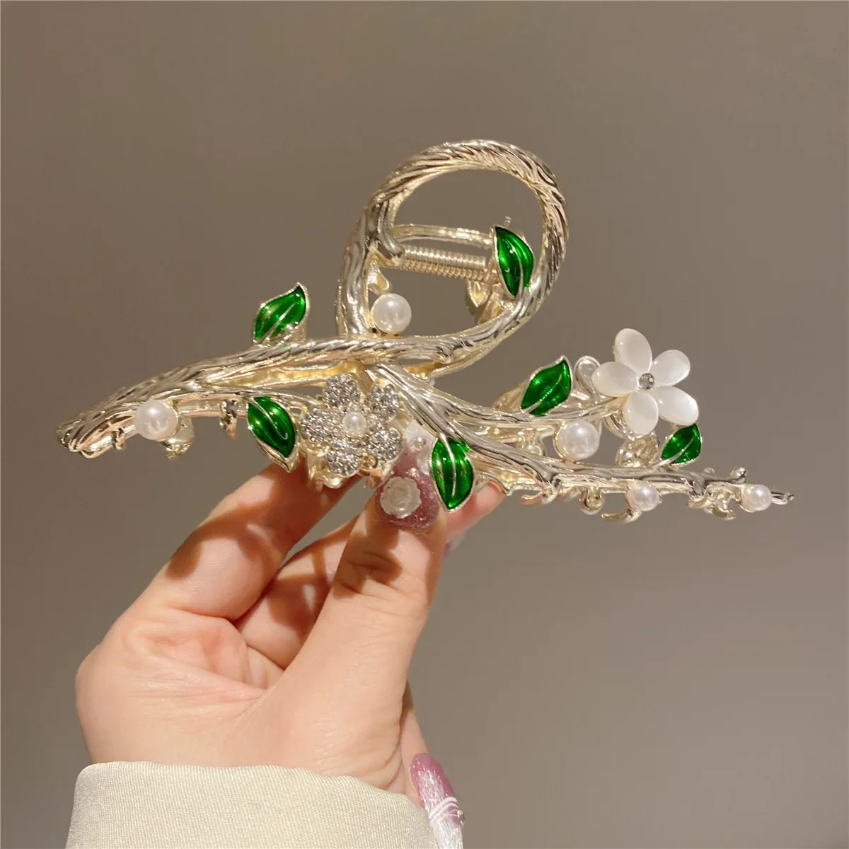 Presilhas de Cabelo Luxuosas com Flores de Opala e Imitação de Pérolas, Clipes de Tubarão com Strass para Mulheres, Acessórios Diários e de Férias M