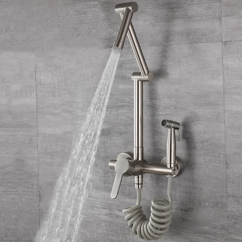 Full copper built-in hot and cold faucet kitchen swivel up folding washbasin spray gun balcony laundry pool splash proof