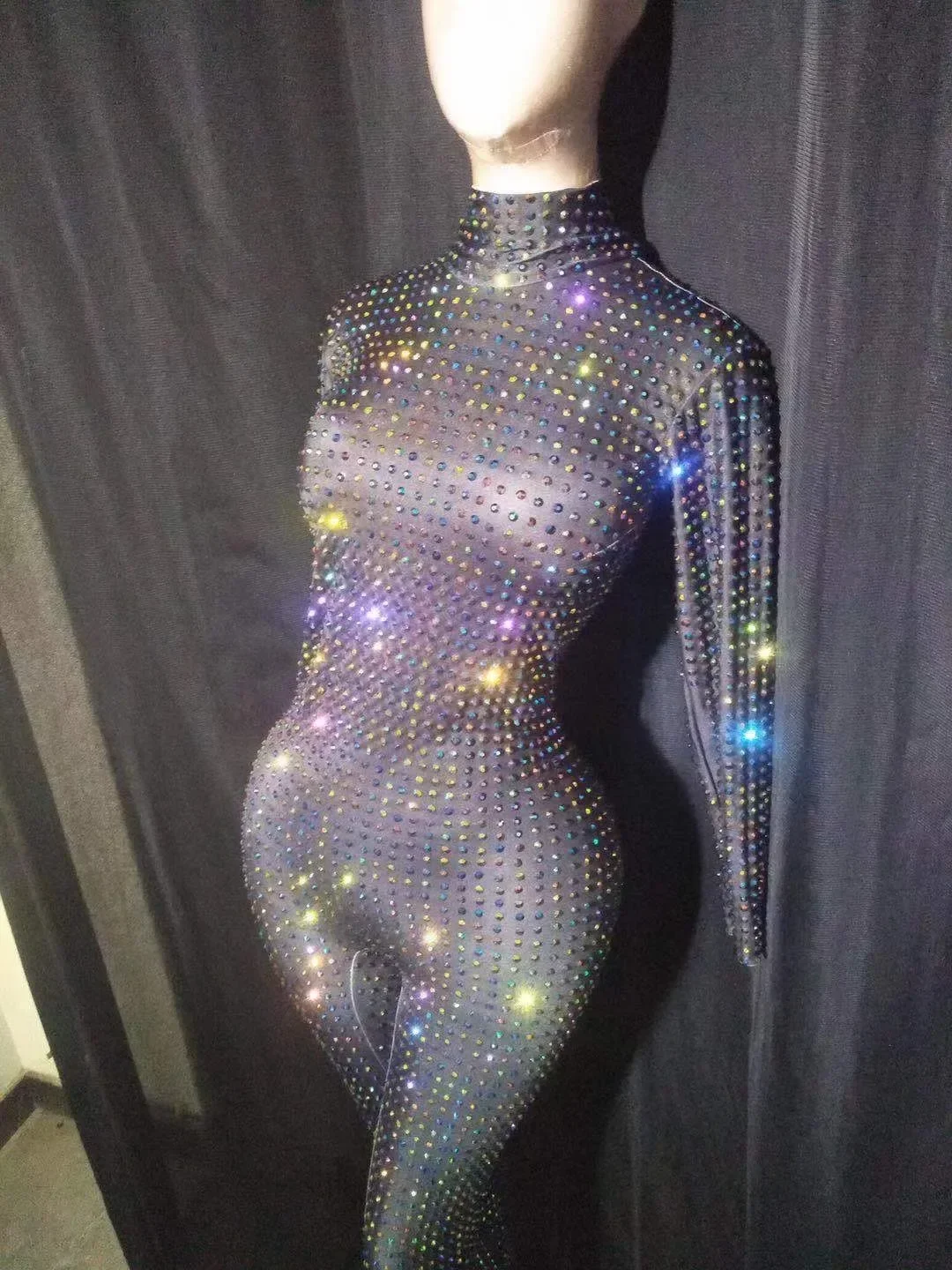 

Shining Rhinestones Long Sleeves Women Nightclub Sexy Jumpsuits DJ Stage Singer Costume