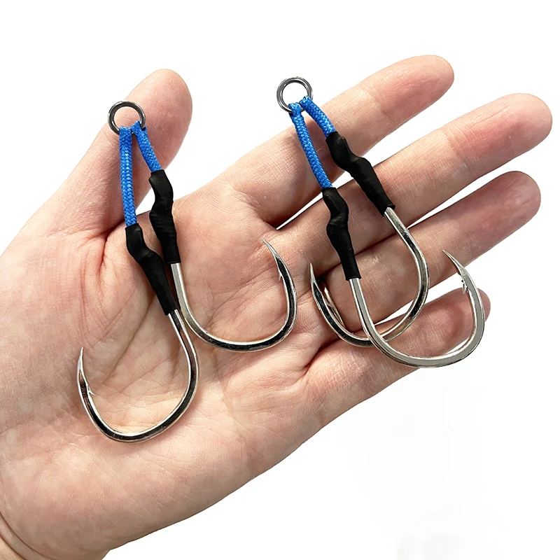 2Pairs/bag Double Barbed Assist Hooks High Carbon Steel Fishing Lure Accessories Glow Jig Lure Hooks Slow Jigging Hooks pesca