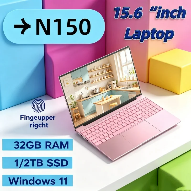 15.6 Inch Gaming Laptop with Intel Core N150 32GB RAM 1TB 2TB SSD WiFi 6 Windows 11 Agile Laptop