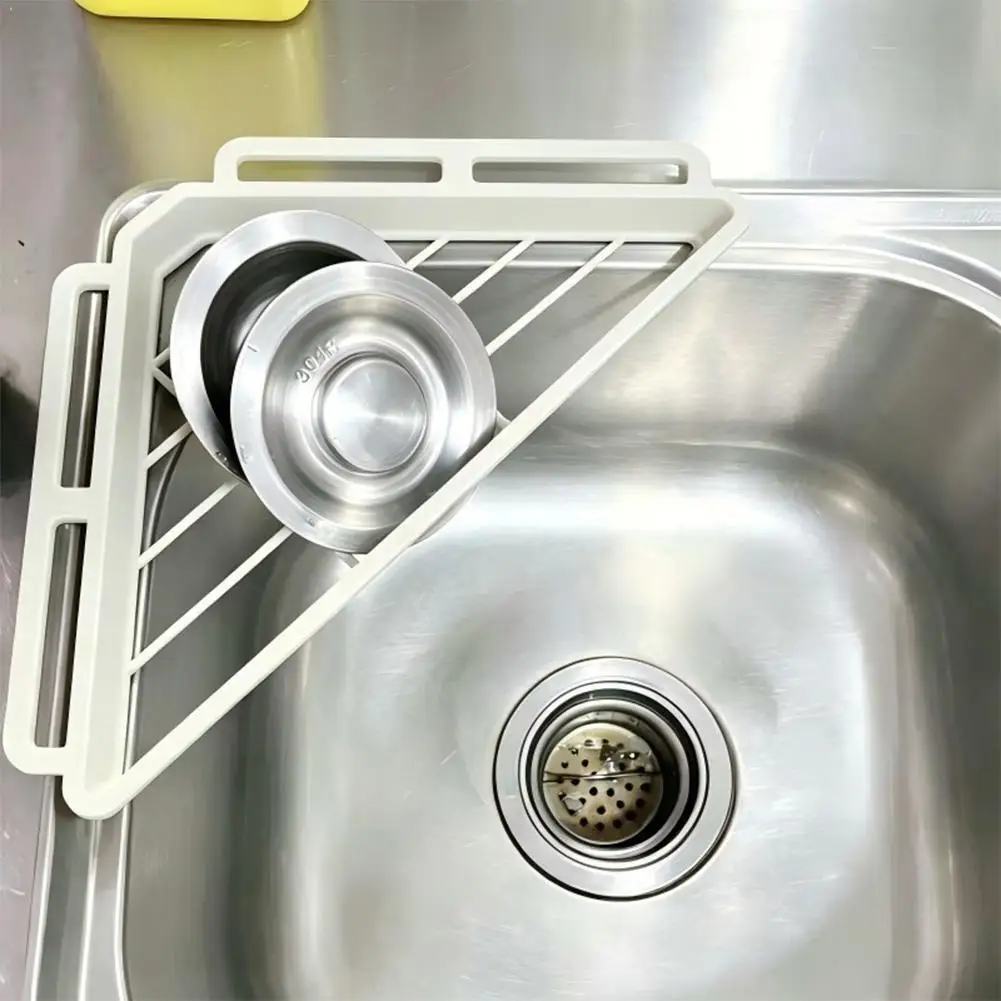Kitchen Triangular Draining Rack Anti-rust Punch-free Sponge Drying Rack Hollowed Quick Water Drainage Sink Storage Holder