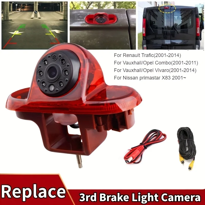 Night Vision Wide Angle Car Brake Light Reversing Camera for Renault Trafic 2001-2014, Opelcombo 2001-2011, Vivara 2001-2014