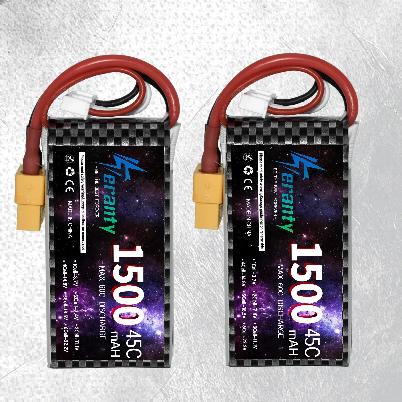 2Pcs TERANTY 1500mAh 45C Lipo Battery 3S 11.1 V Short Battery RC with T XT60 XT30 JST Plug for RC Car Helicopter Airplane