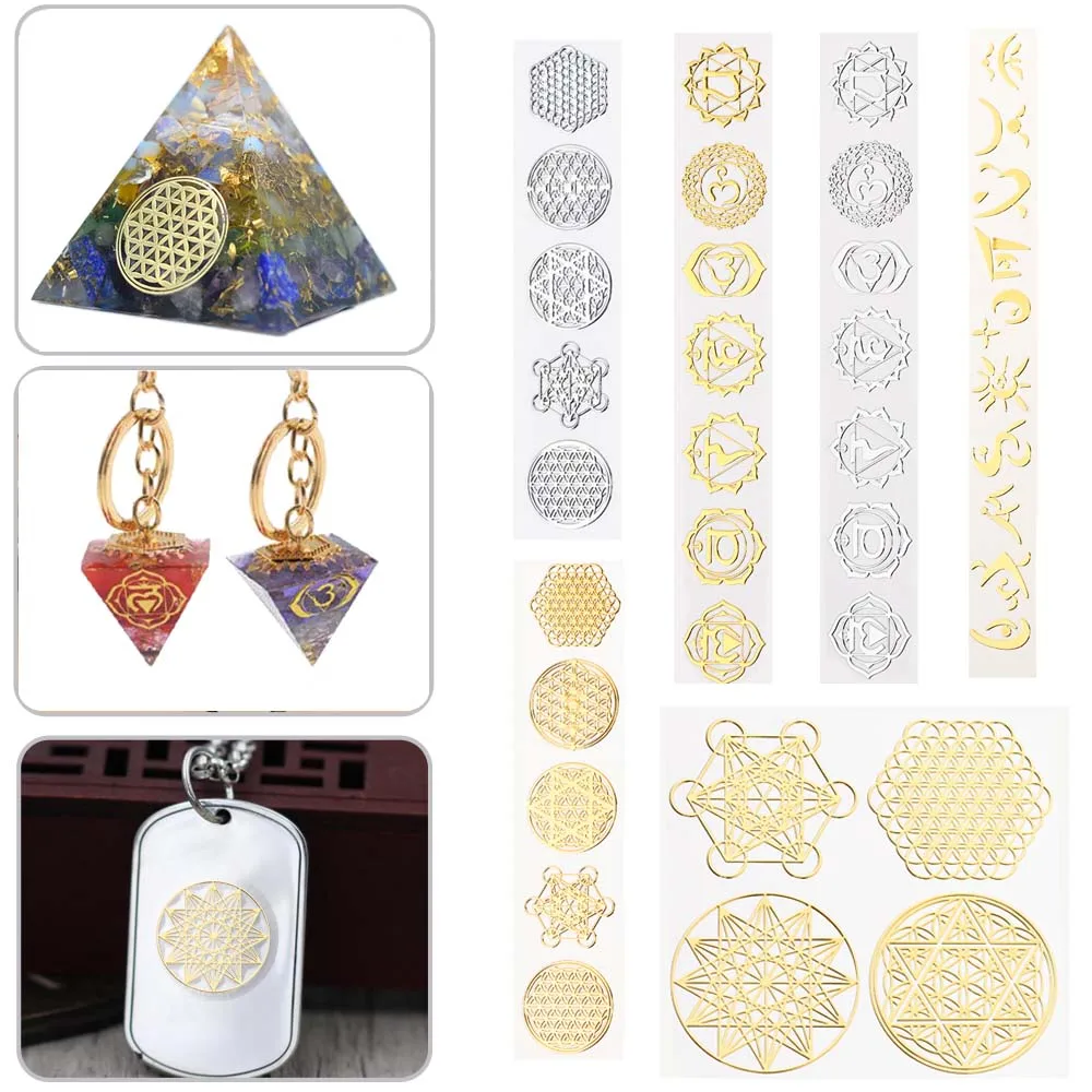 Jewelry Making Material Pyramid Energy Tower Geometric Flower Decals Life Tree Pattern Yoga Healing 7 Chakra Stickers