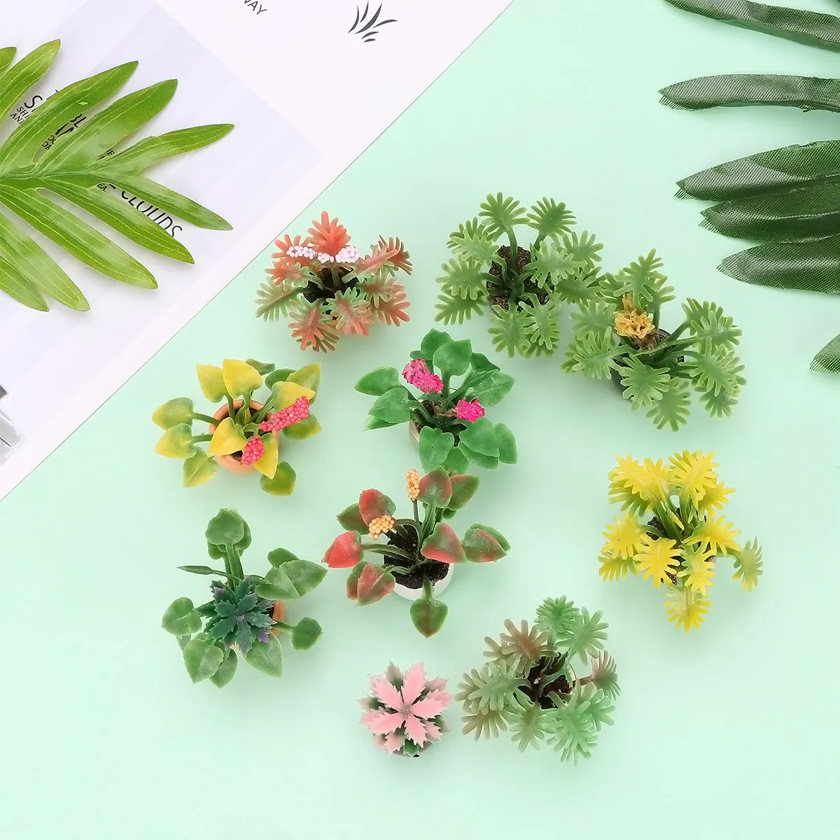 

10Pcs 1:12 Mini Plastic Potted Plants Colorful Garden Scene Decor for Dollhouse Balcony Desktop Micro World Accessories