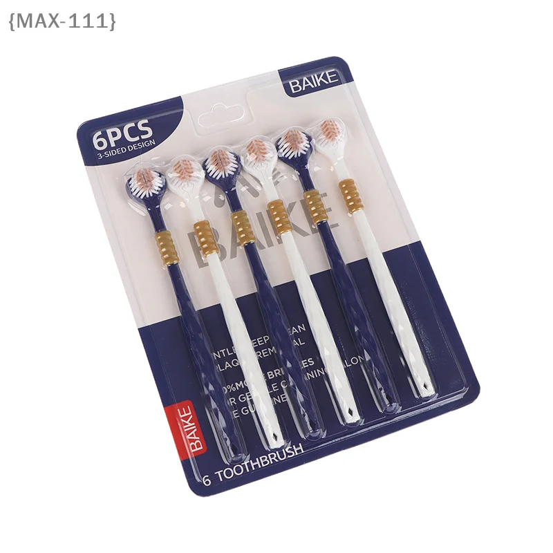 【F2-MAX111】6 Pcs Family Soft Bristled Three Sided Toothbrush - Efficient Cleaning Three Headed Manual Toothbrush