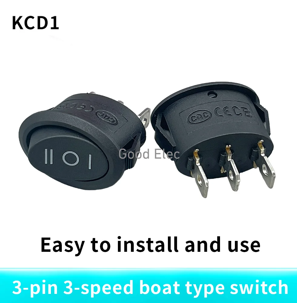 1PCS ON-OFF-ON AC 6A 250V 10A 125V Black  3 Position 3 Pins Mini Oval Rocker Switch