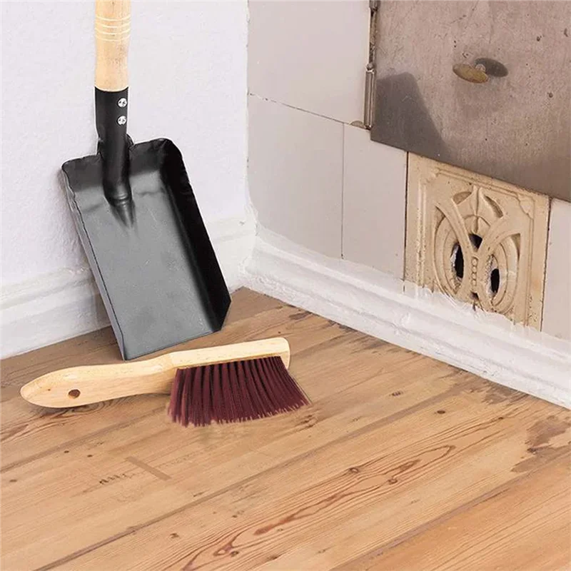 【HOT】Hearth Brush Set Kit Silicone Gloves,Fireplace Shovel Hand Shovel And Brush Wooden Handles Coal Fireplace Tool Set Kit For