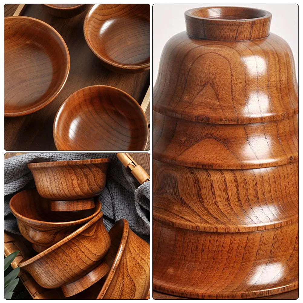 

Wooden Bowls Smooth Portable Washable Salad Fruit Rice Soup Bowl Food Serving Container Storage Holder Anti Scald