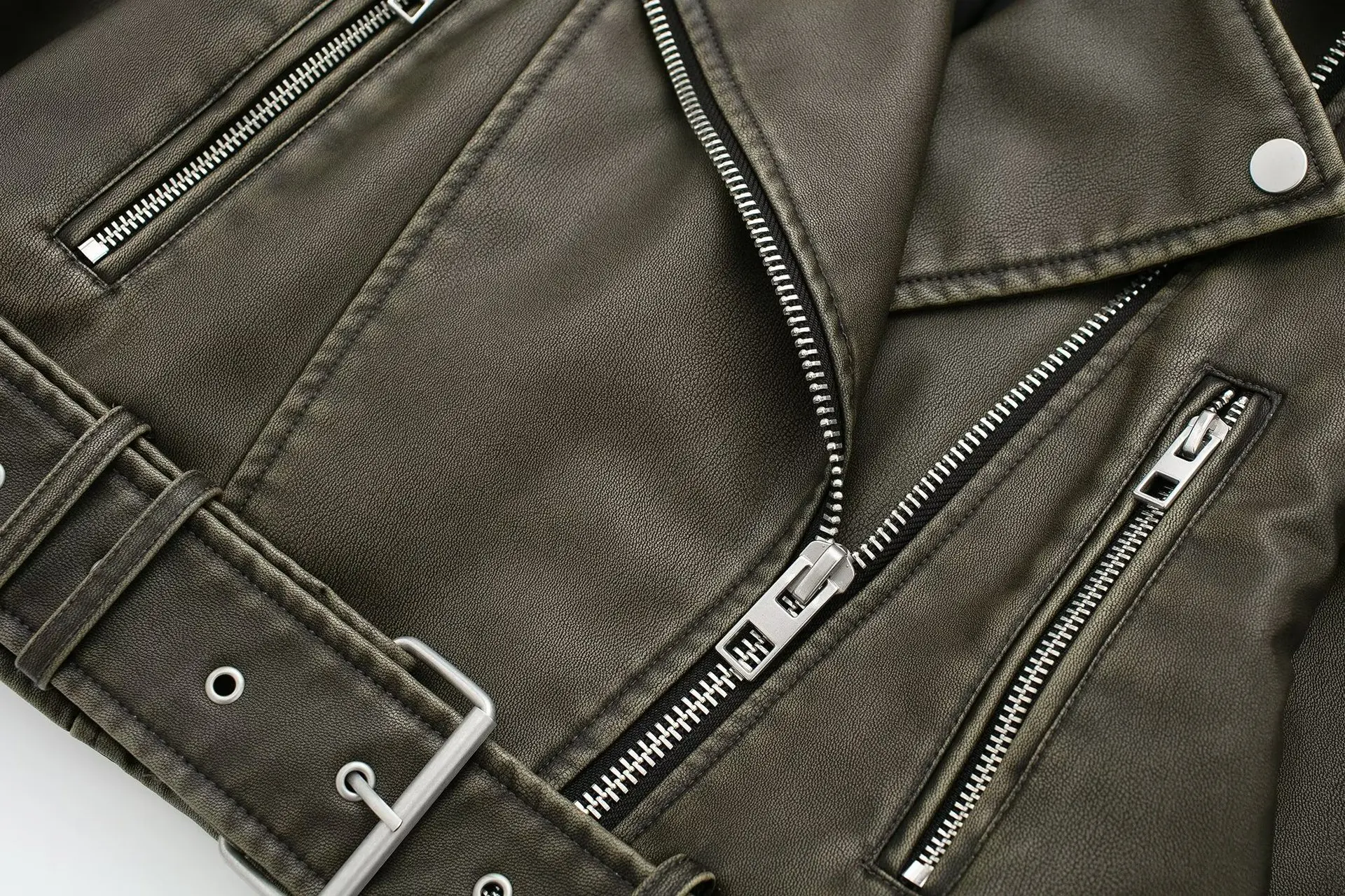 VOLALO-Veste courte en similicuir PU pour femme avec ceinture, manteau de motard rétro, streetwear vintage, fermeture éclair, vêtements d'extérieur pour femme, Y