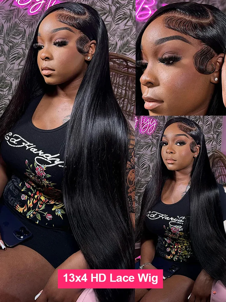 250 Density 30 40 Inch Bone Straight 13x6 HD Lace Front  display picture 1