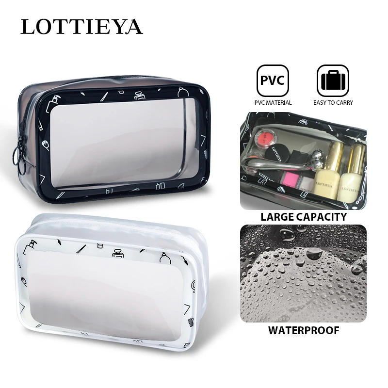 Waterproof PVC Women's Travel Clear Cosmetic Bag Transparent Black Zipper Makeup Bags Toiletry Wash Bags Case Makeup Tools