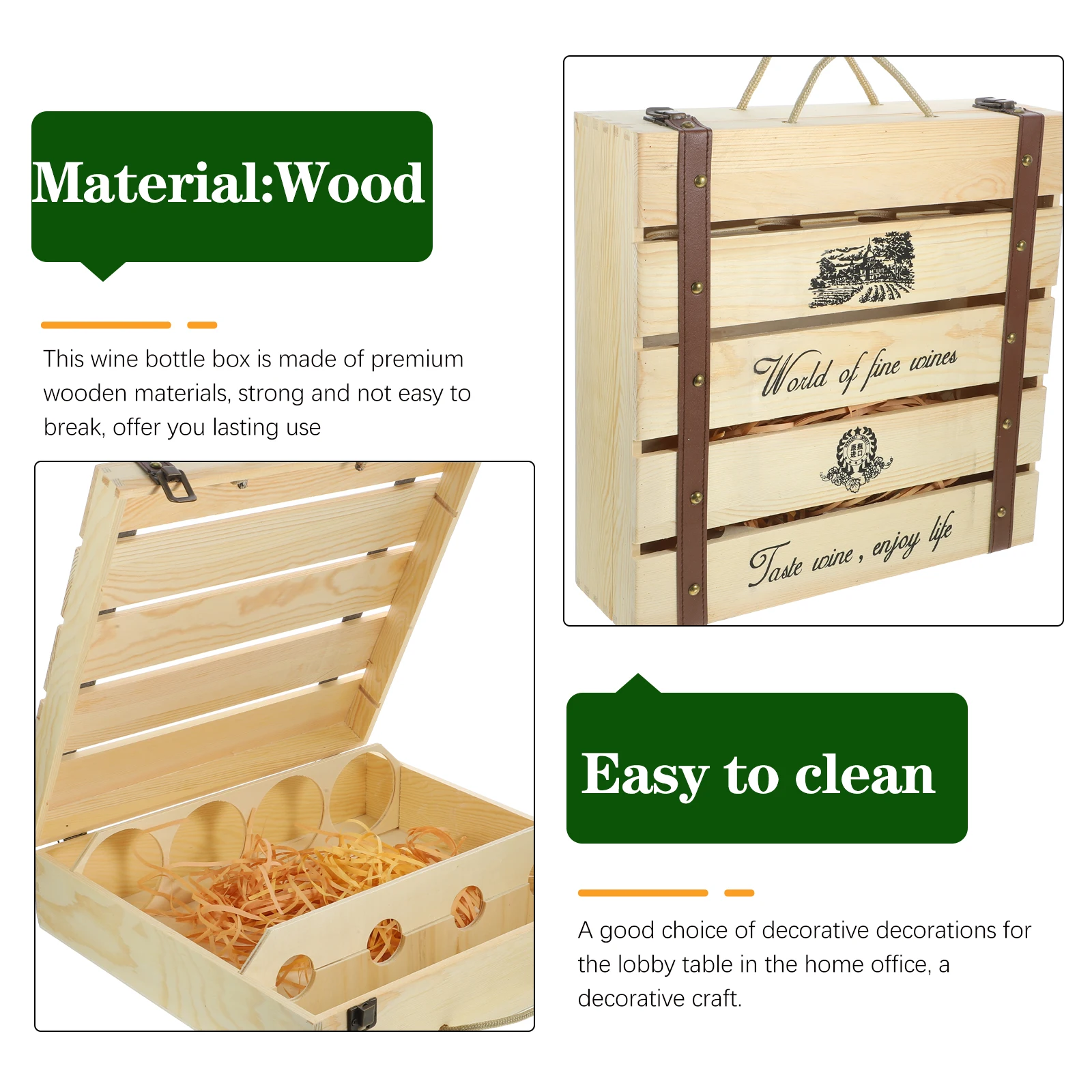 

Hollow Design Wooden Decorative Storage Case Vintage Bottle Packaging For Party Holiday Gift Red Wine Crate Carrying Case Hollow