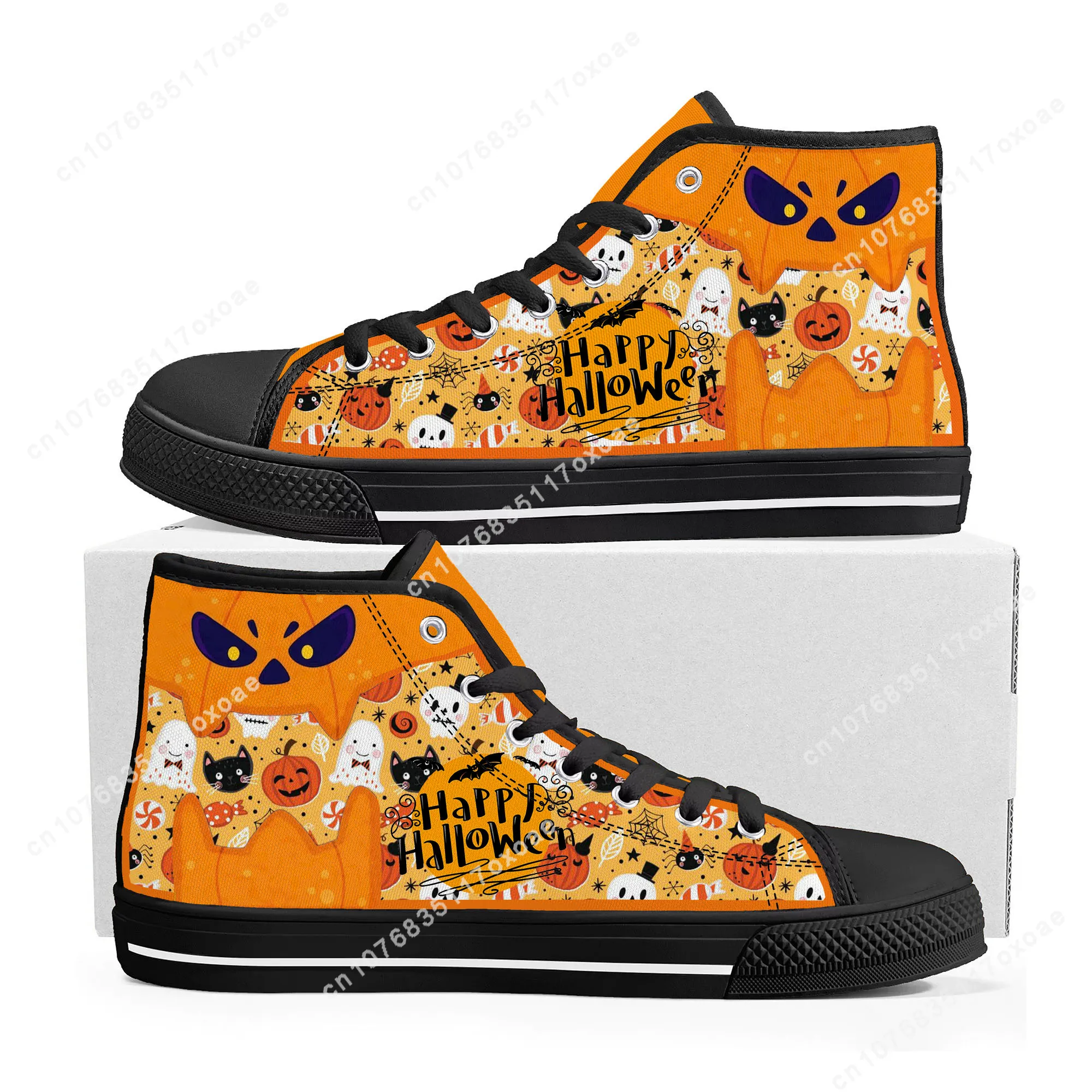 

Halloween Gift High Top Sneakers Mens Womens Teenager High Quality Spooky Lantern Pumpkin Canvas Sneaker Shoe Custom Shoes