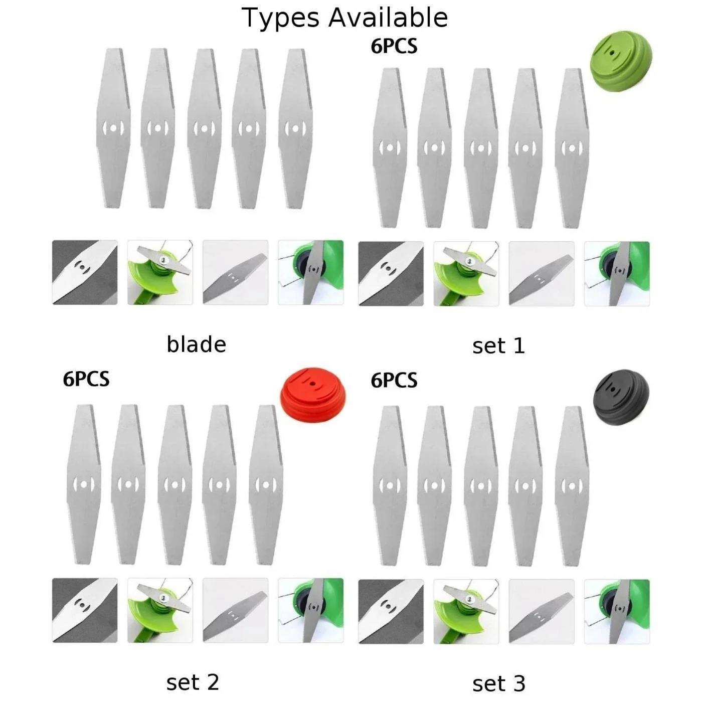 Metal Grass String Trimmer Head Replacement, Saw Blades, Steel 150mm Length, Lawn Mower, Blades Fittings com Blade Base, 5Pcs