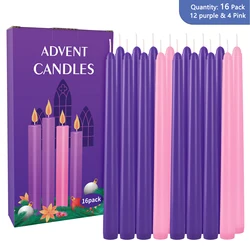16 Pieces 10inch B Models 12 Purple 4 Pink Small Wax Without Drip, Smoke-Free, Unscented Household Dinner Candles, Hand-Pulled, High-Quality, Suitable for All Places, and Various Holidays. We Only Uses the Tapered Candles Made of High-Quality Wax, so That the Burning of the Candle, You Will See the Same Color of the Long Candles Itself. You Can Make It Soft Light.