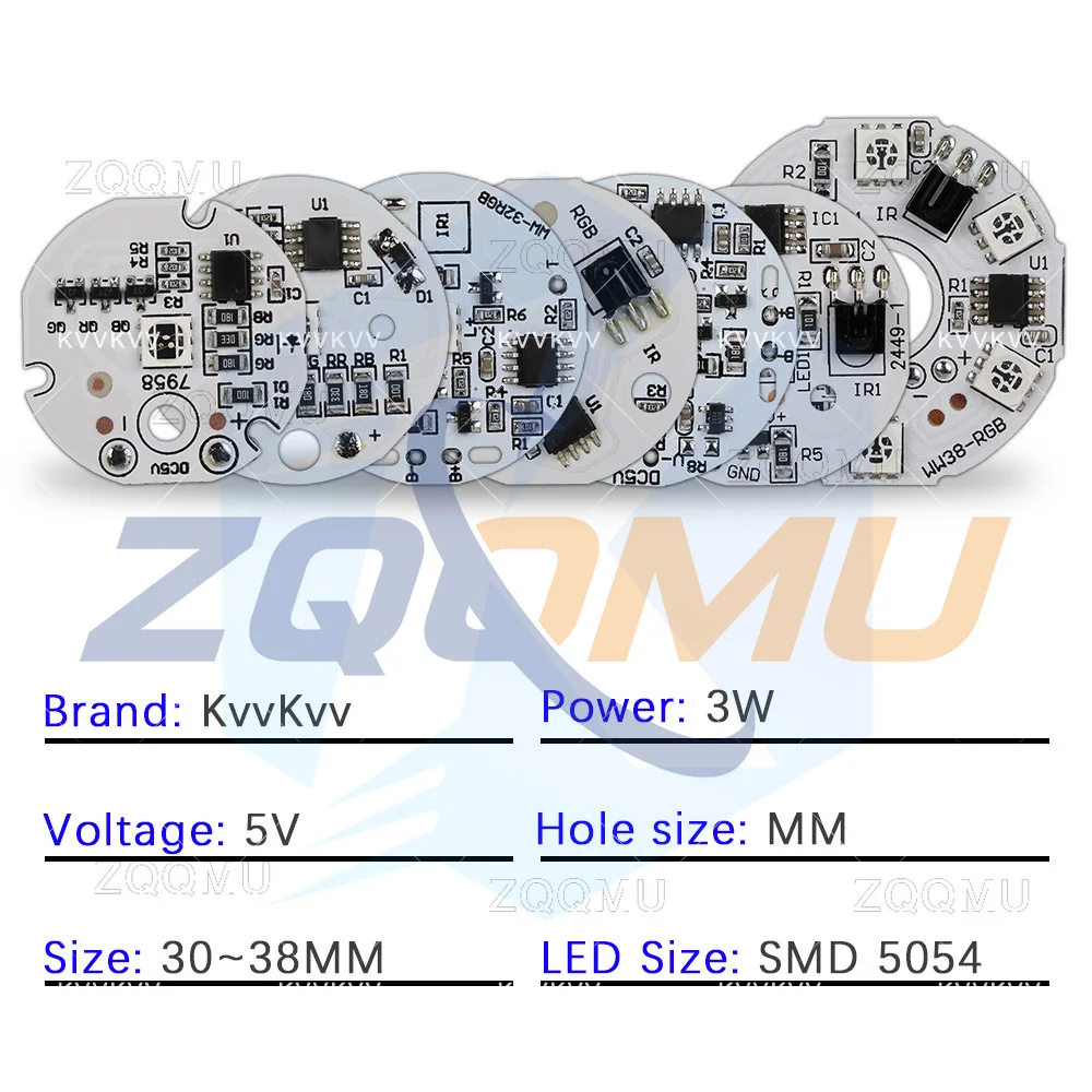 38mm RGB LED Light Board Round Light Source DC 5V Low Voltage Compatible Touch Switch Remote Control Ambient DIY Lamp Module