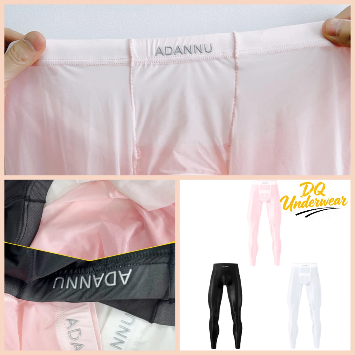 Thermal Base Layer - กางเกงขายาวผู้ชายผ้าไอซ์ซิลค์กันหนาว 2 ชิ้น รุ่น ADANNU ขอบเอวมีตัวอักษร