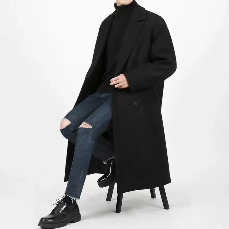 2023 Autumn Winter Long Trench Coat Men Double Breasted Woolen Jackets Overcoat Mens Warm Windbreaker Male Fashion Outwear