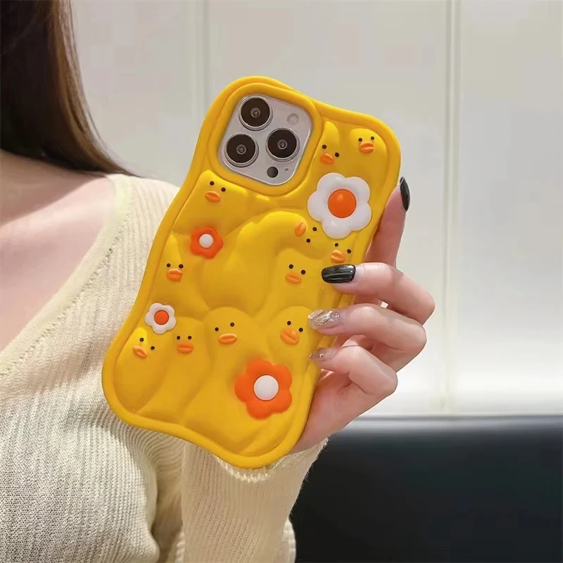 Cute Funny Flower Duck Silicone Phone Case For iPhone 11 12 13 14 Pro Max 15 pro max Lovley Cartoon Shockproof Cover Soft Cases