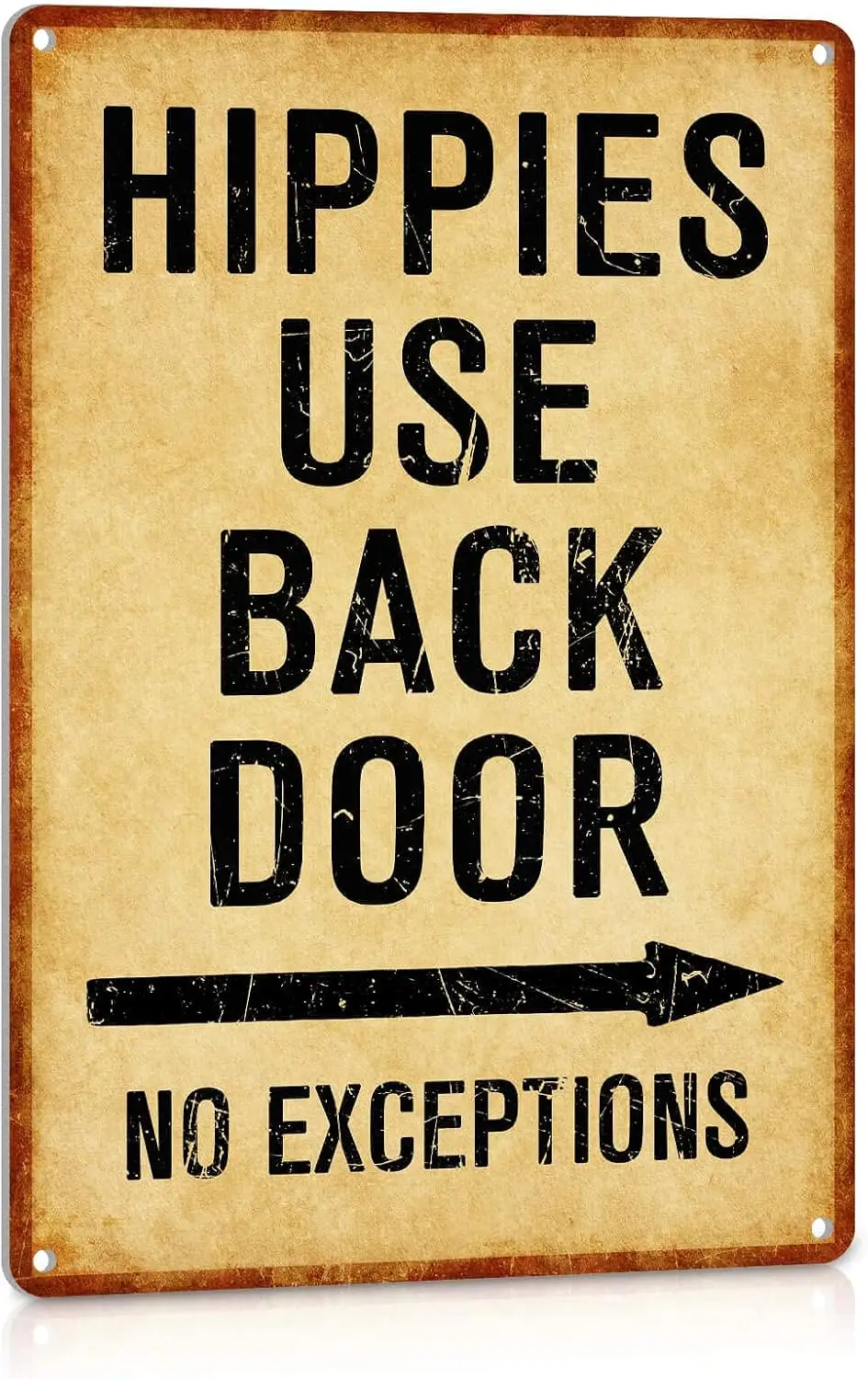 Funny Man Cave Decor Vintage Metal Garage Signs Bar Wall Decorations, Hippies Use Back Door No Exceptions sign 12x8 Inches Alumi