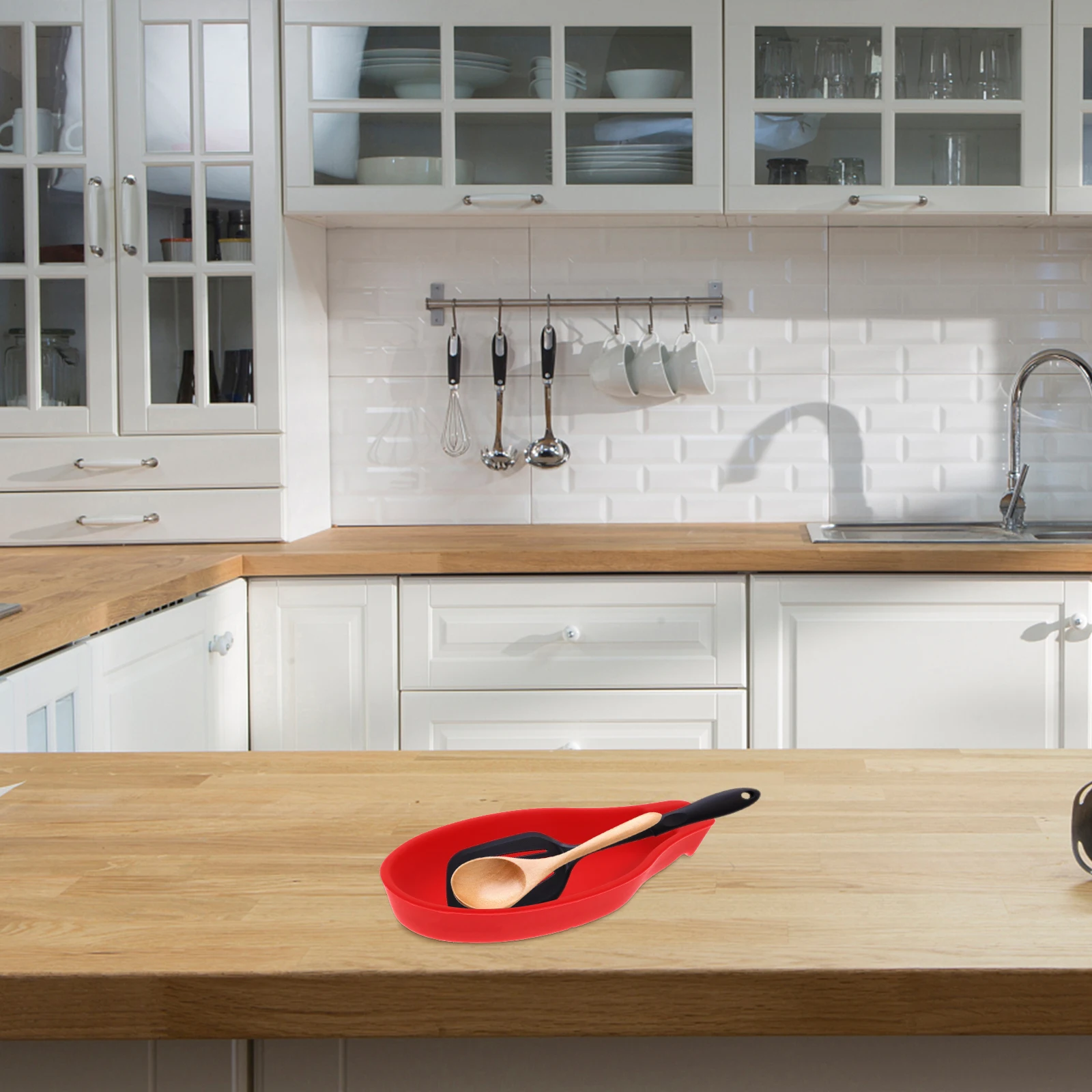 

2pcs Silicone Spoon Rest Utensil Holder Heat Resistant Sturdy Counter Spatula Stand Stackable Lightweight Non Toxic Kitchen