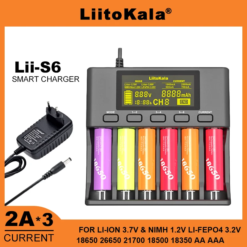 LiitoKala Lii-MP2 S6 S2 18650 21700 Rechargeable Battery Charger And Power Bank QC3.0 Input/Output Digital Display