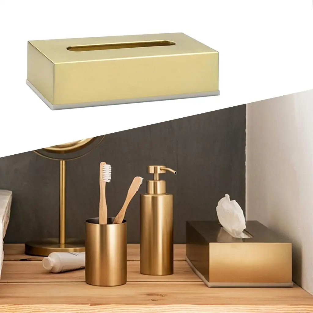 Tissue Box Modern Paper Dispenser Car Bedroom Countertop Decor Brushed Gold