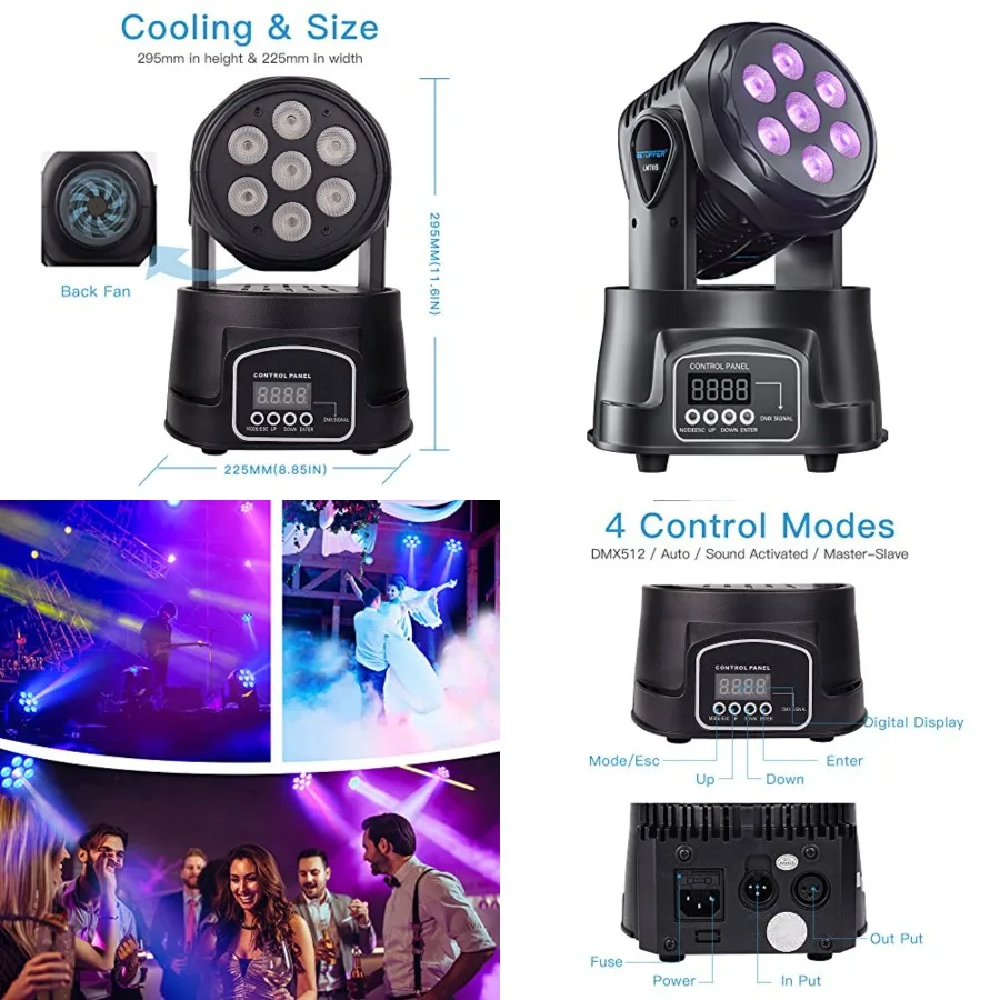 

DJ Lights Moving Head, RGBW Mini Stage Lights Moving Head, DMX DJ Disco Lights Sound Activated, Mini Moving Heads Wash Light fo