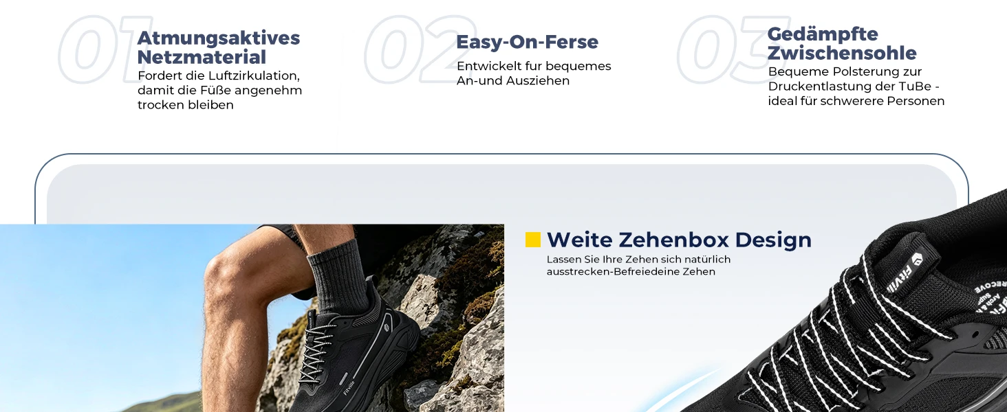 FitVille Herren Trail-Laufschuhe mit breiter Zehenpartie, lässige Sportschuhe, atmungsaktive, rutschfeste Wanderschuhe mit Dämpfung für Herren – Detail 5