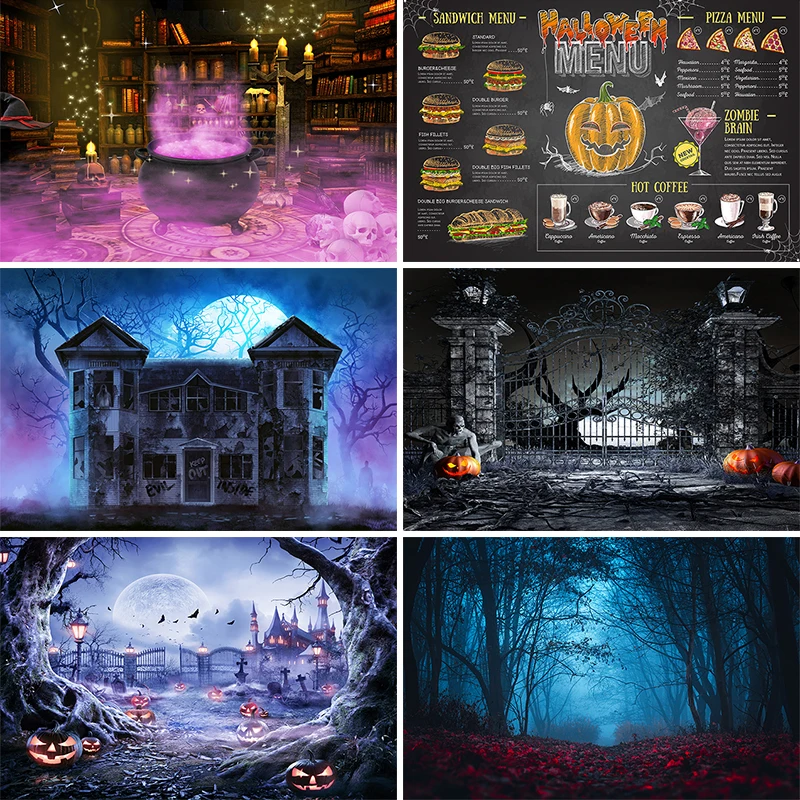 خلفية صورة الهالوين الرعب القمر ليلة مخيف اليقطين مقبرة خلفية الاطفال الأسرة ديكور الحفلات خلفية عيد الهالوين السعيدة