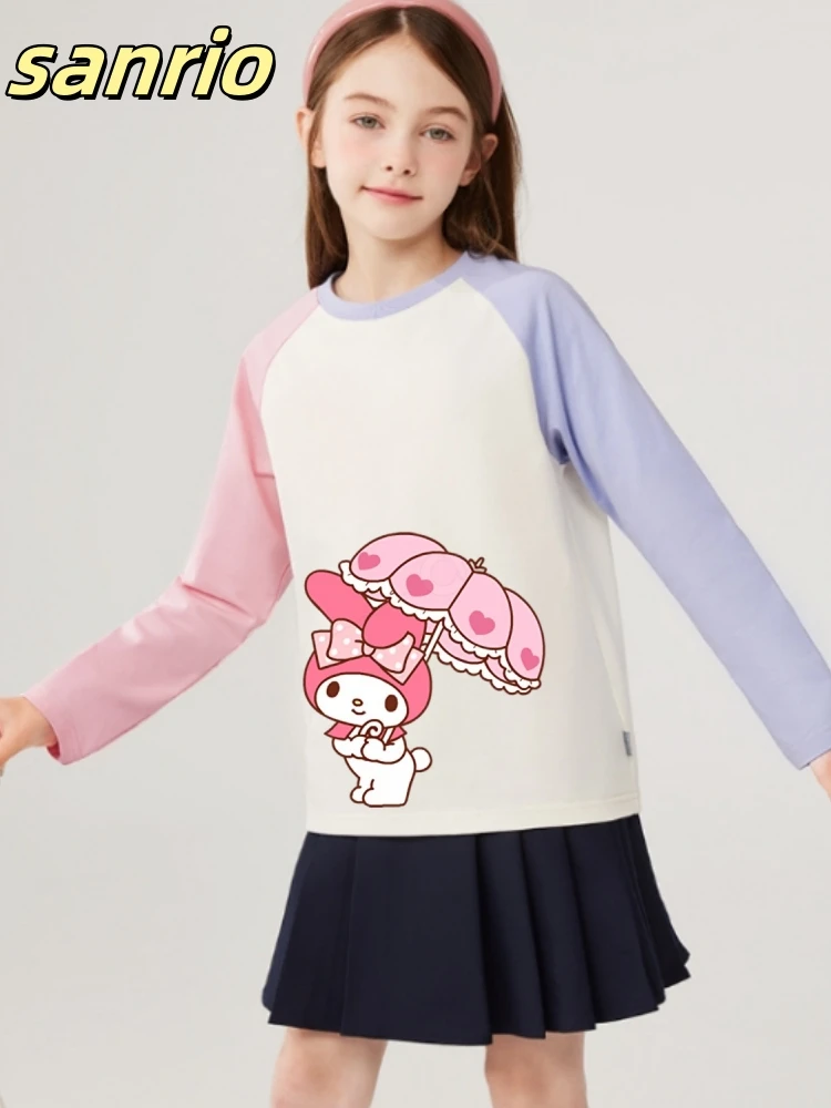 

Sanrio Autumn Baby Girls 100% Cotton Clothes Kid My Melody Printed Pullover Children Girl Patchwork Long Sleeve T-shirts Top