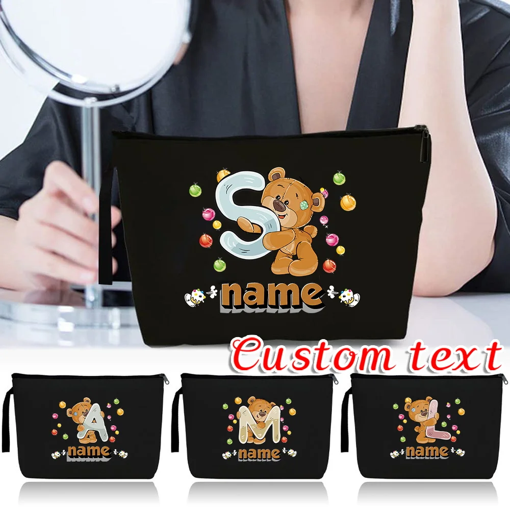 

Personalized Customization Name Makeup Bag Handbag Toiletries Storage Device Women's Zipper Makeup Bag Cartoon Bear Pattern
