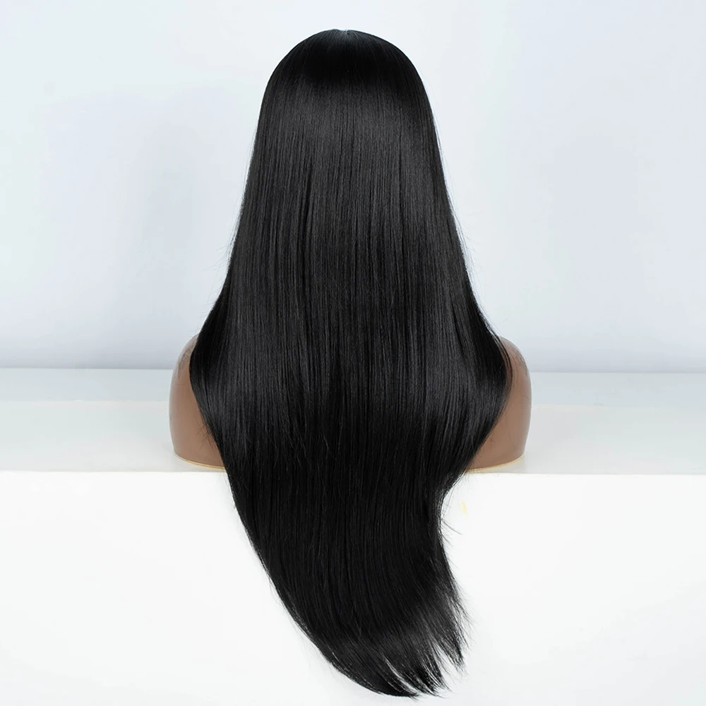 شعر مستعار بدانتيل صناعي أمامي للنساء ، طويل مستقيم ، طبقات ، 28 بوصة ، مقاوم للحرارة