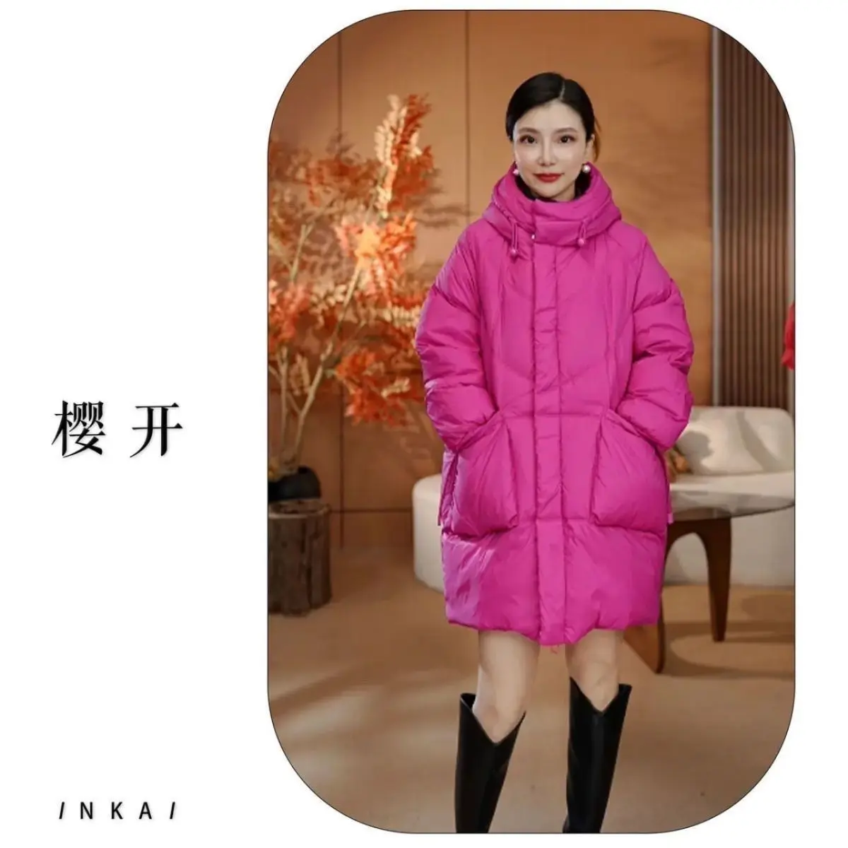 

plus Size 200 Pou Women's Cotton Jaet Winter Vintage Slimming Mid-Length Loose Fit Hooded Zipper Closure Color