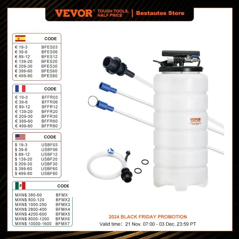 VEVOR 6.5L/15L Pneumatic/Manual Fluid Extractor with Suction Hose Oil Changer Pump for Automotive Fluids Vacuum Evacuation