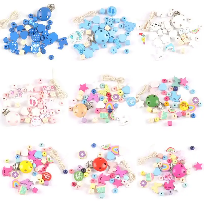 Clips para chupetes, cuentas DIY, cadena chupete para bebés, niños y niñas, juguetes silicona para aliviar dentición,