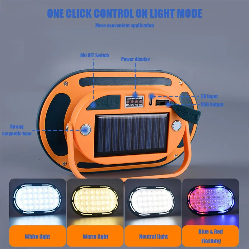 VOLODYMYR Outdoor Camping Solar Wiederaufladbare Flutlicht Tragbare Magnetische Ständer BBQ Auto Reparatur Arbeit Licht Notfall Rohr 50W