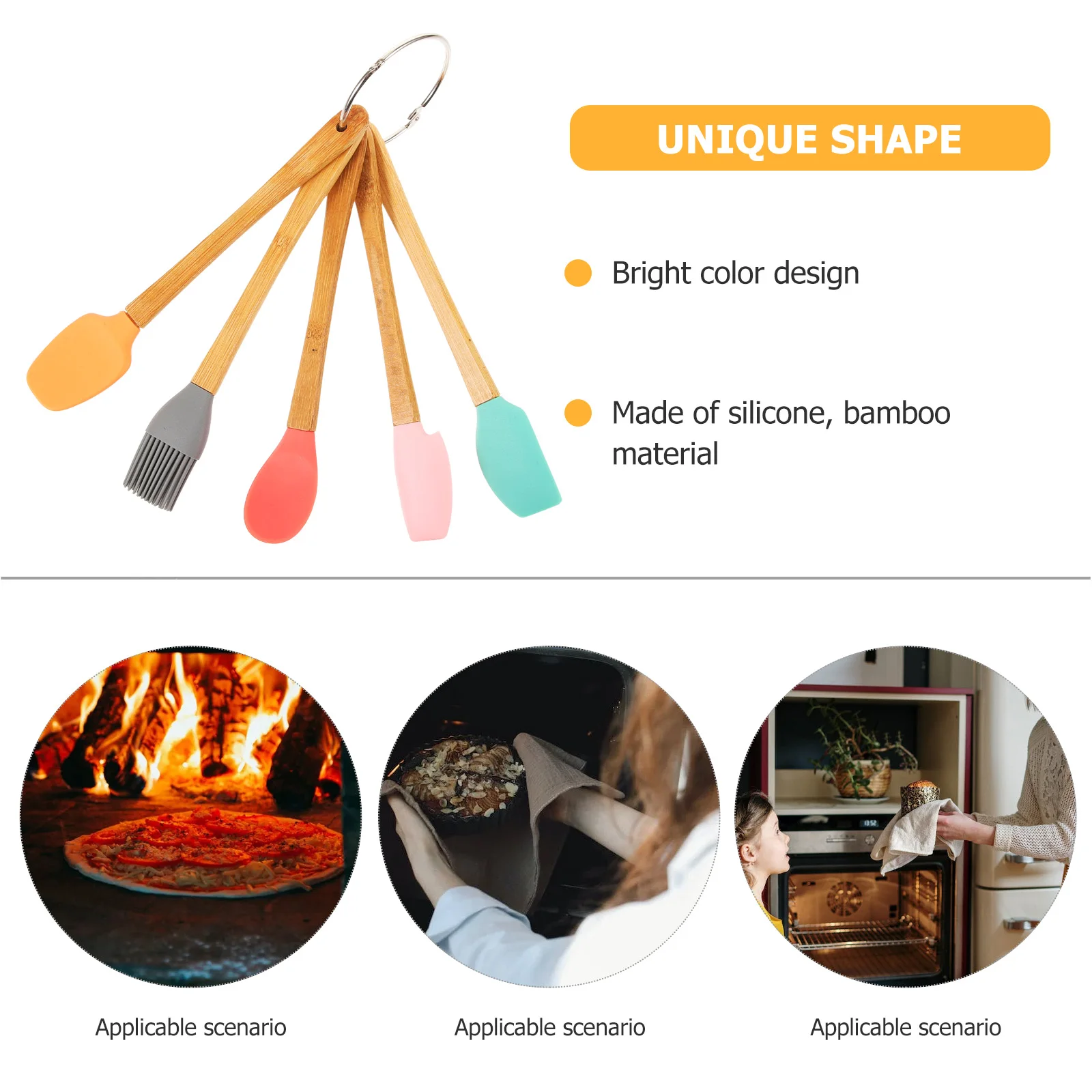 

5 Pcs Mini Silicone Spatulas Bamboo Handle Colorful Child Baking Set Small Kitchen Tools Portable Lightweight Easy Storage Safe
