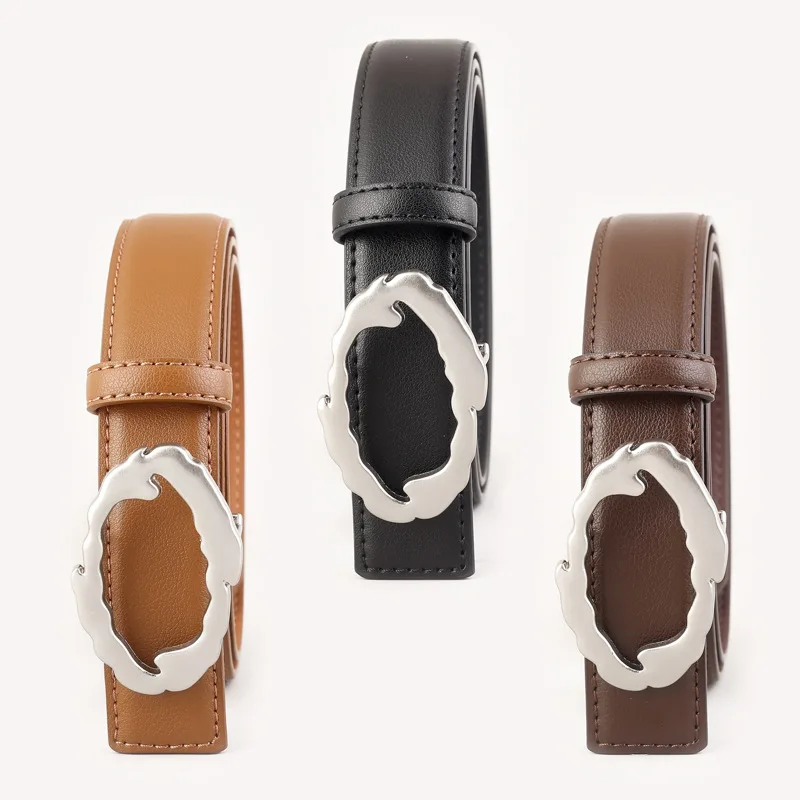 2025 Design Irregular Silver Metal Buckle Women Jeans Belts Real Leather Waist Belts Brown Coffee Cowhide Cinturones Para Hombre