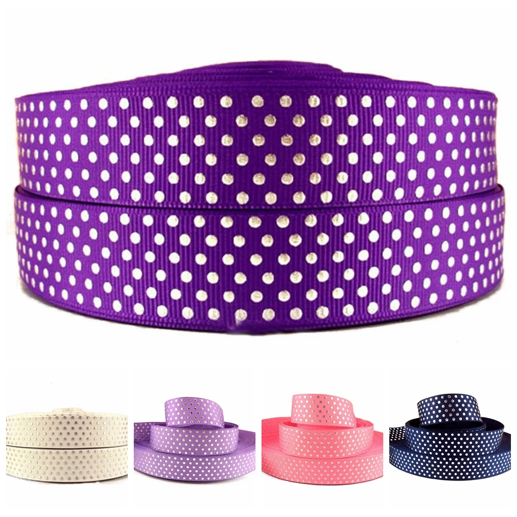 7/8 Inch 22mm Silver Foil Polka Dot Grosgrain Ribbon, DIY Material for Gift Wrapping Hair Bow Accessories, Custom Printing