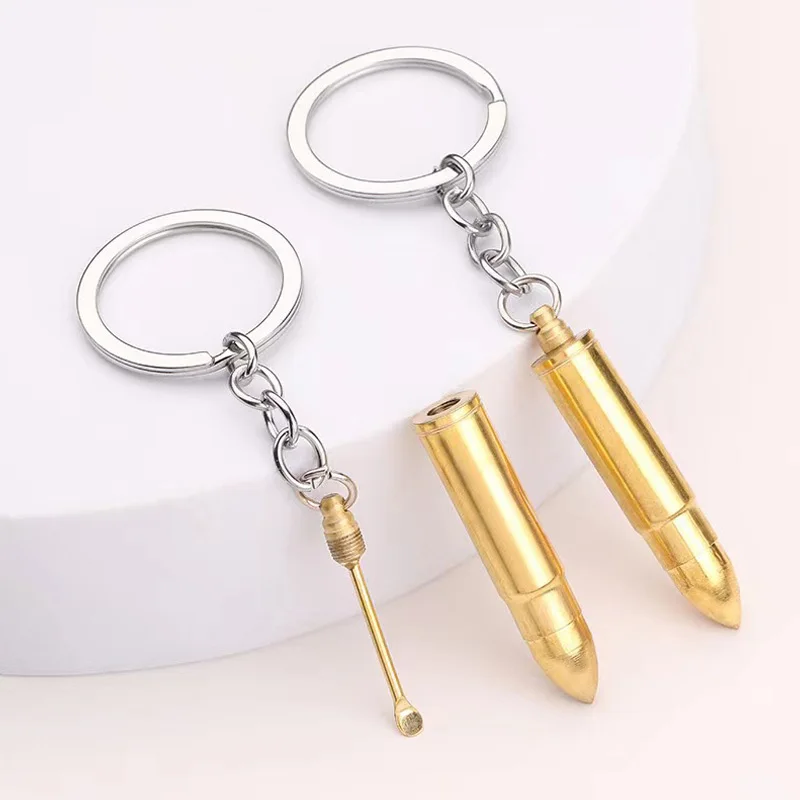 New Brass Gourd Ear Spoon Key Chain Portable Backpack Pendant Jewelry Accessories Gift Simulation Bullet Model Charms Keyring