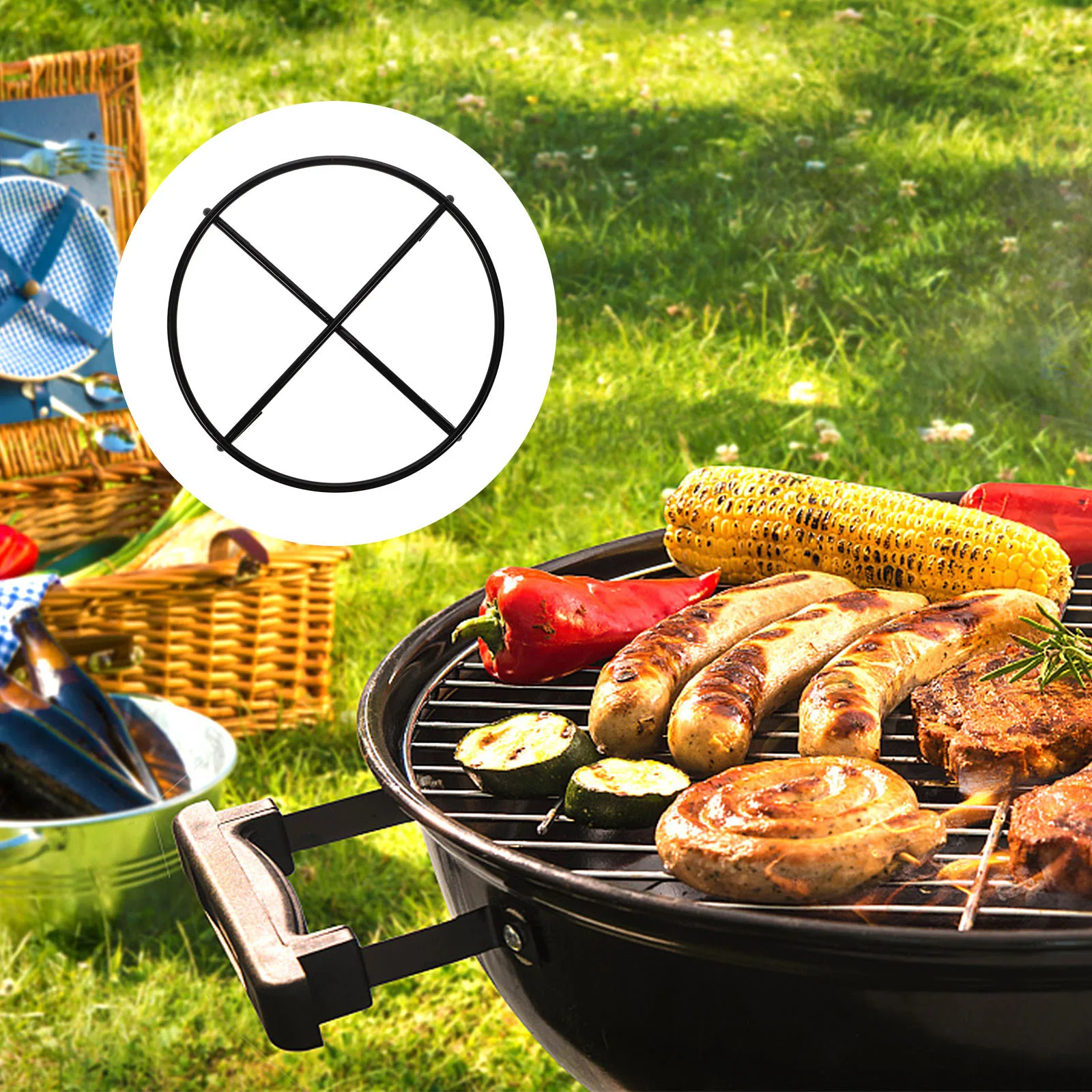 

1pc Iron Pot Rack Thick Multi-Use Cooking Stand Outdoor Barbecue Camping Travel Non-Slip Heat Resistant Bracket Black