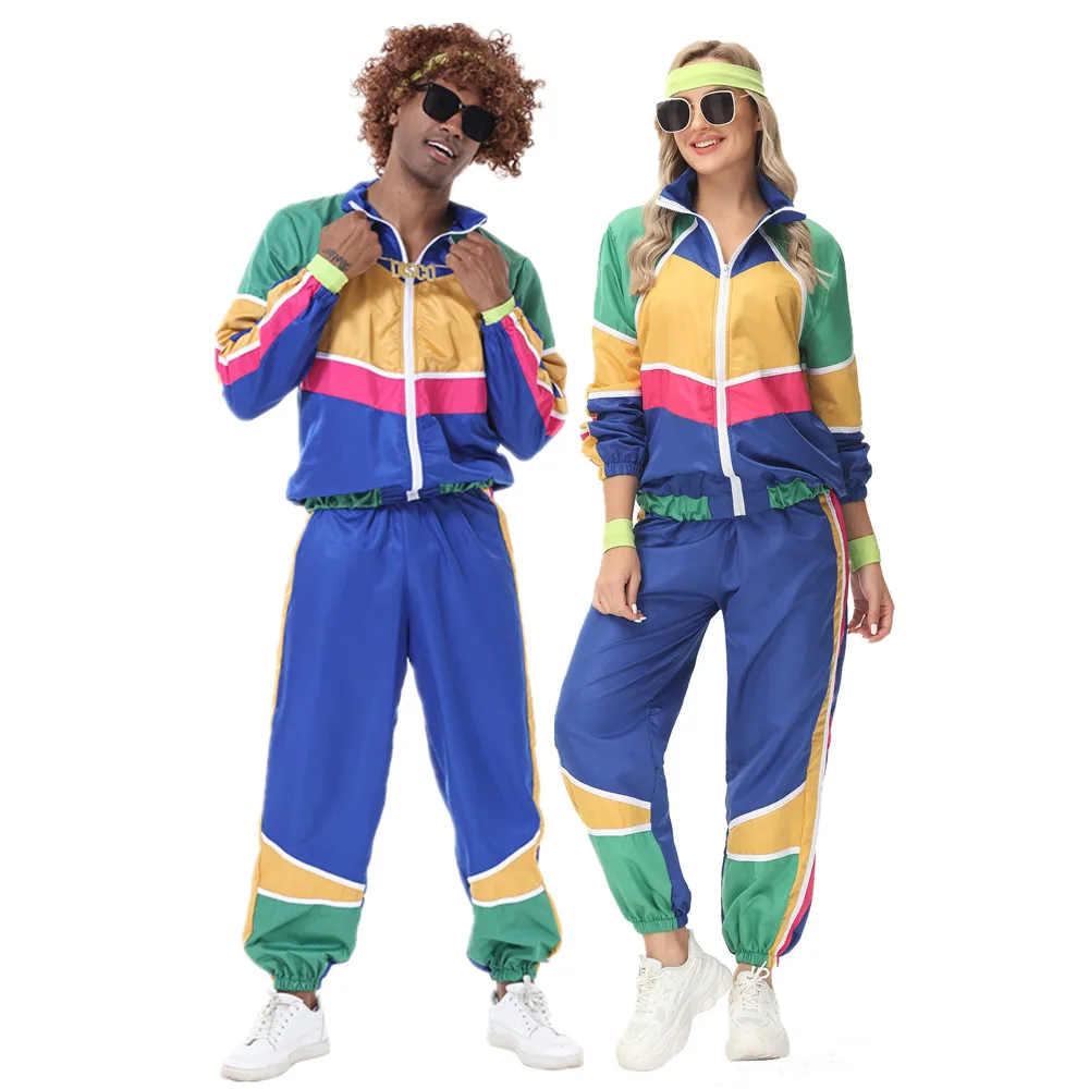 Kostiumy hipisowskie dla par Mężczyźni Kobiety Karnawał Halloween Vintage Party 70s 80s Rock Disco Odzież Garnitur Cosplay Stroje